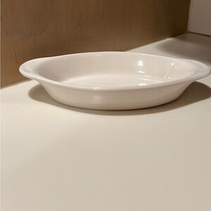 Au gratin white oval baking dish can be used for vegetables or warm dip.